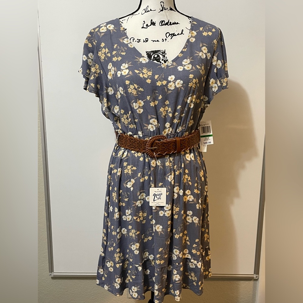 WallFlower Women's Marissa Flutter Sleeve Belted Dress Size Large